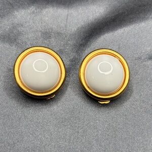 Gold and White Round Clip-On Earrings